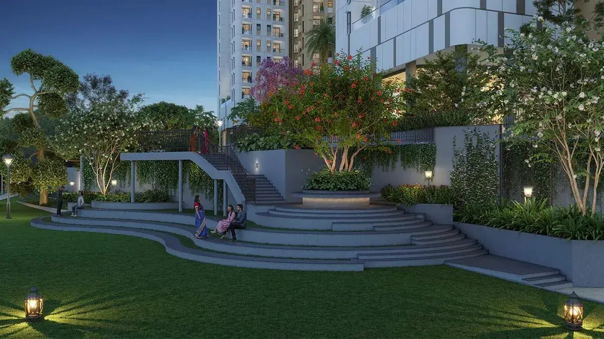 Sattva Aaranya landscaped podium gardens and amphitheatre