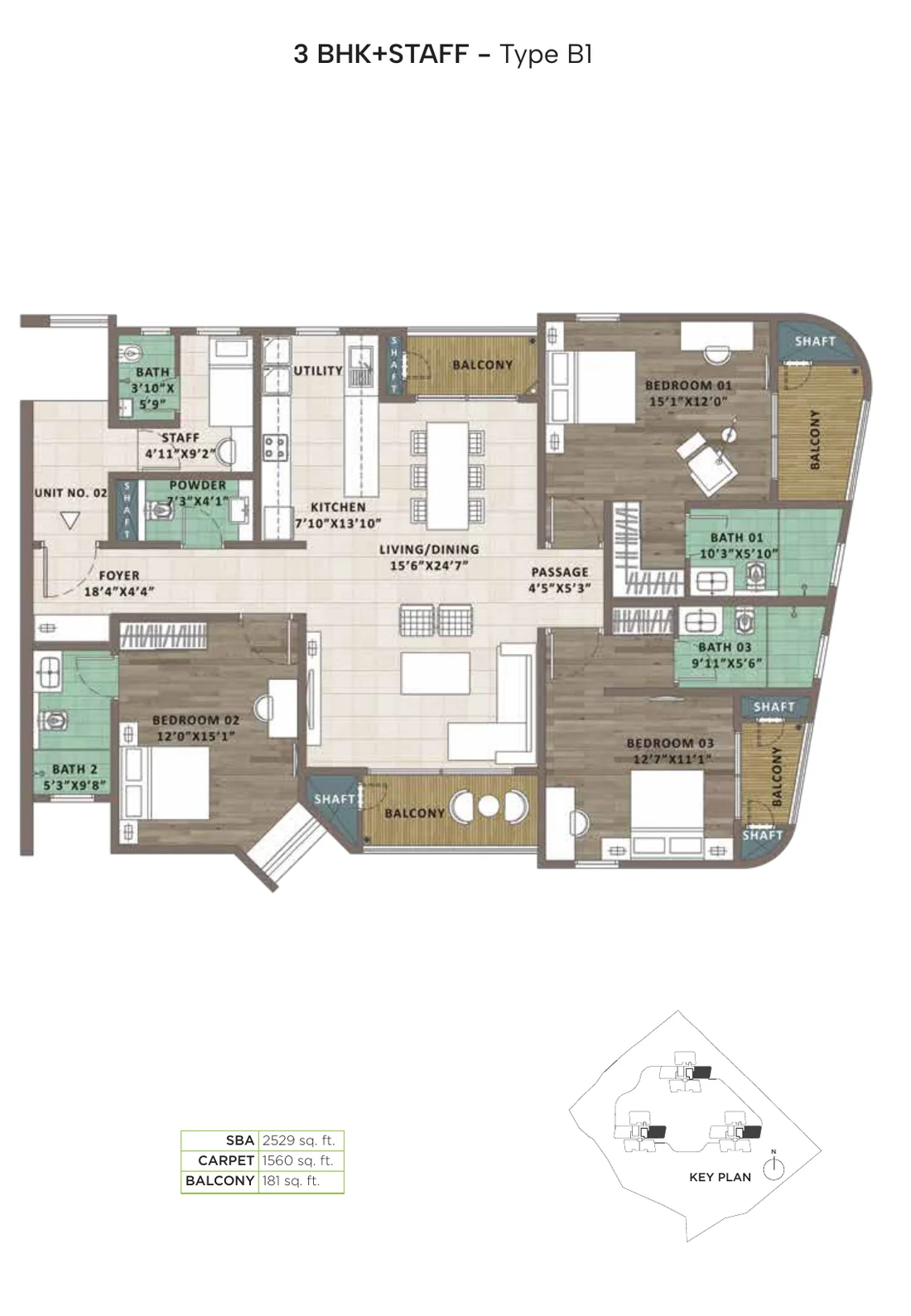Sattva Aaranya 3.5 BHK floor plan